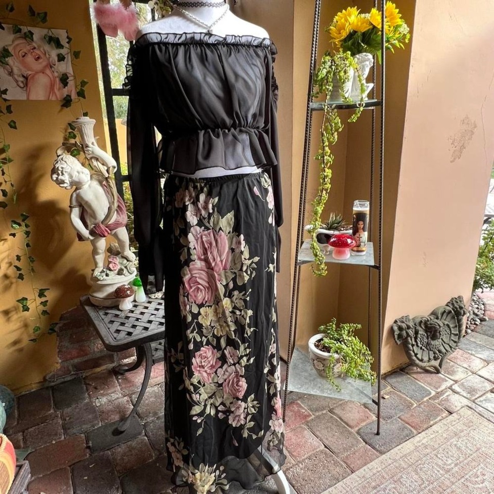 floral chiffon romantic maxi skirt